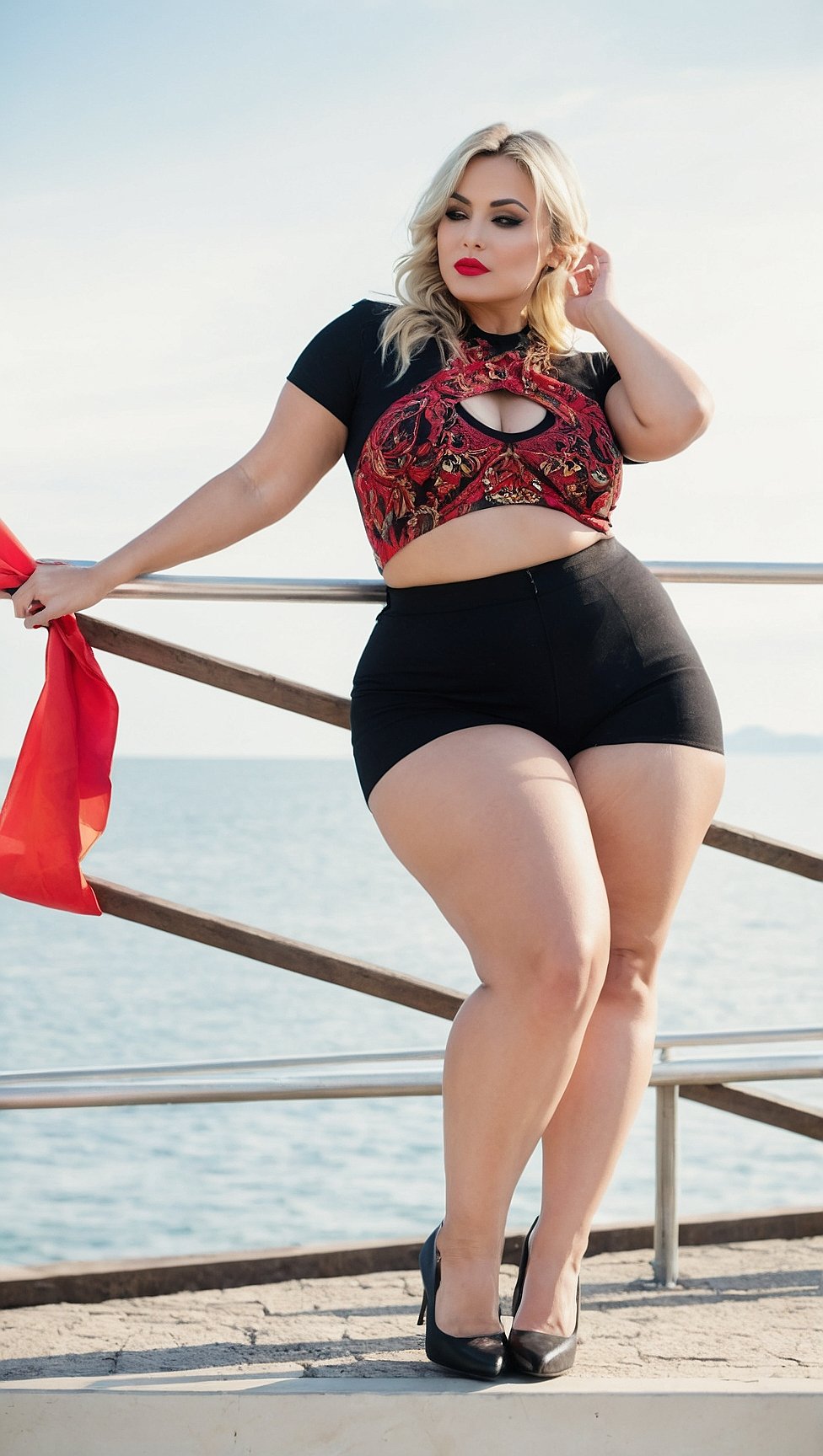 Bold Black and Red Keyhole Crop Top