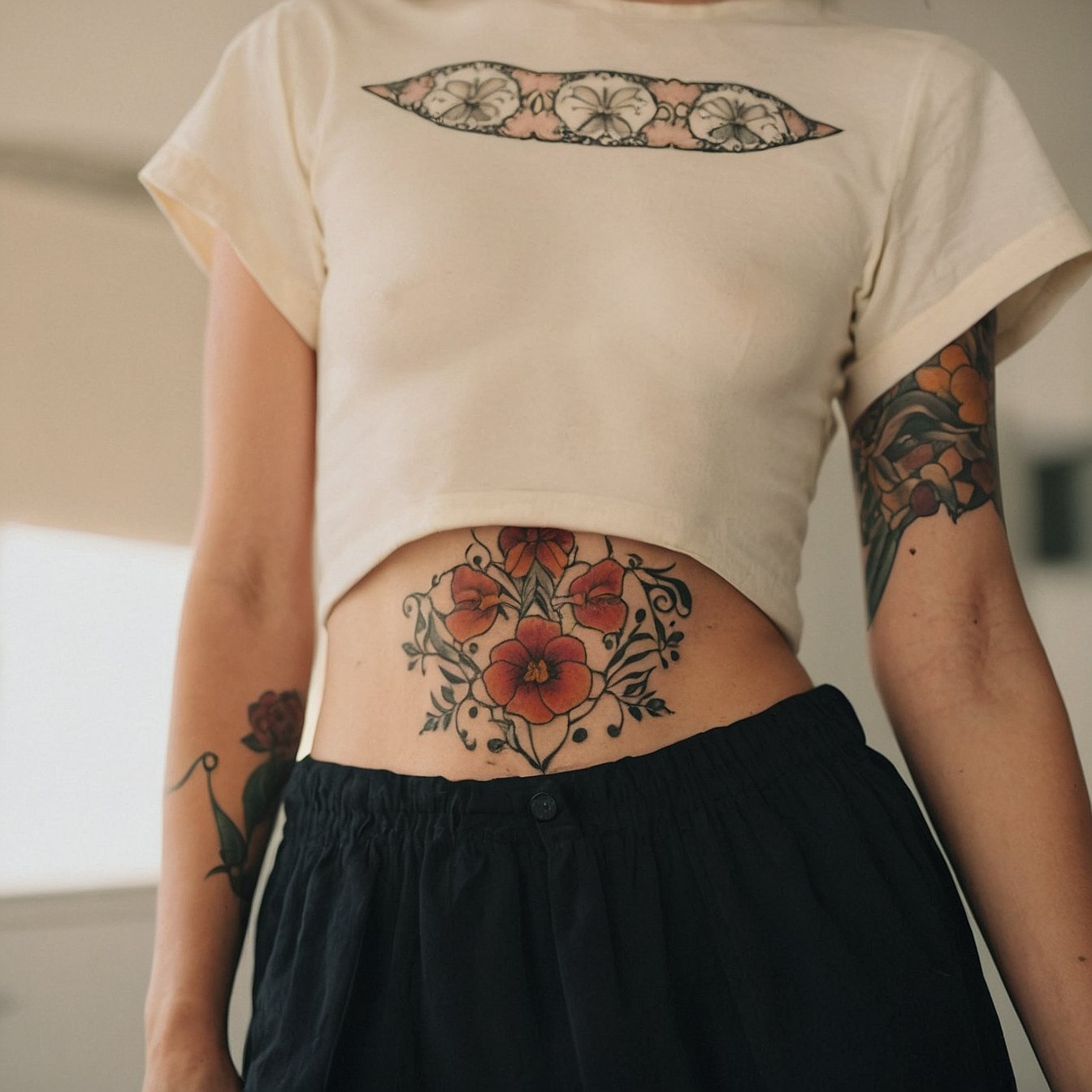 Bloom of Tranquility: Serene Floral Back Tattoo