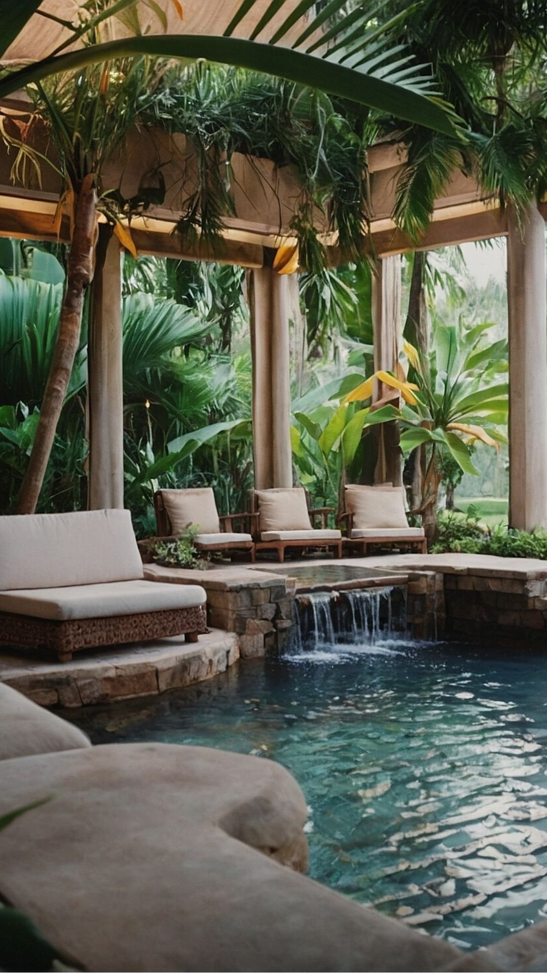 Tranquil Waters: Luxurious Tropical Poolside Lounging Area