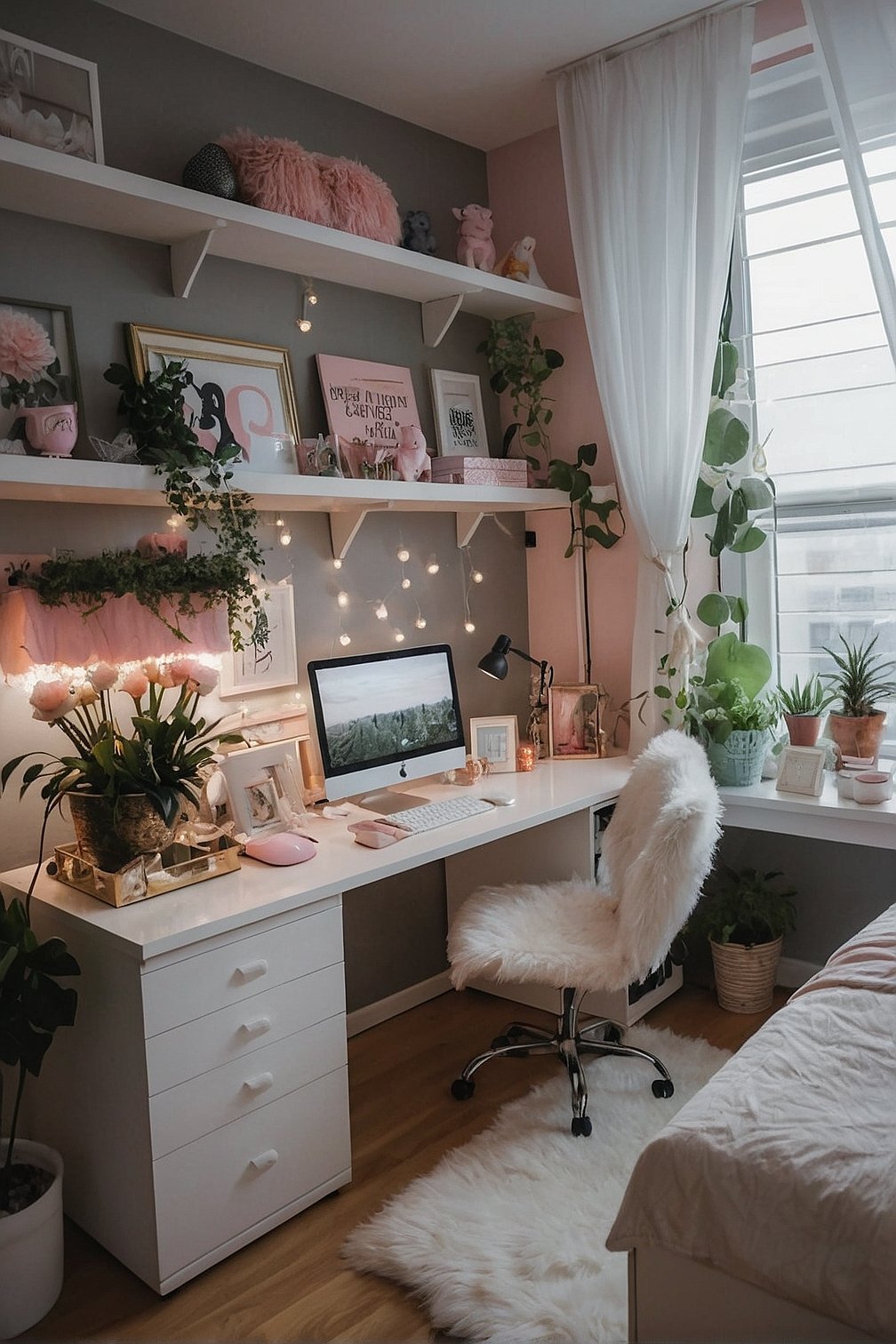 Chic Work Nook: Pastel Pink and Plant Paradise