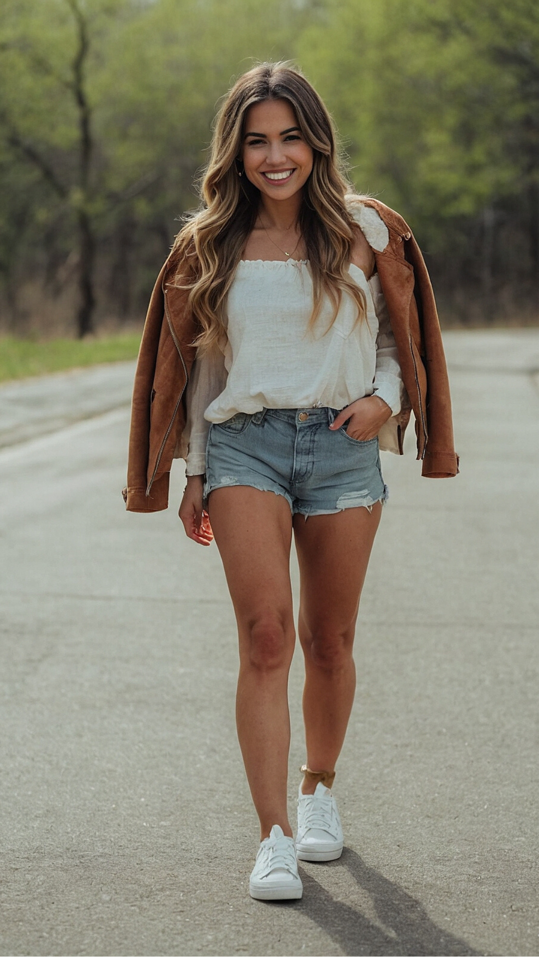 Vintage Vibe White Top with Cozy Suede Jacket